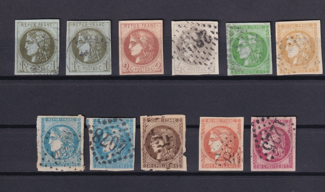 France 1870 - côte 3000€, série de bordeaux superbe - Yvert n°39A à 49