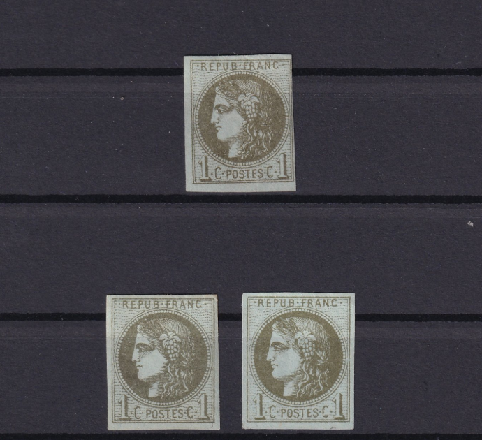 France 1870 - bordeaux 1c olive report 1 et 3 - Yvert n°39Ac et 39C