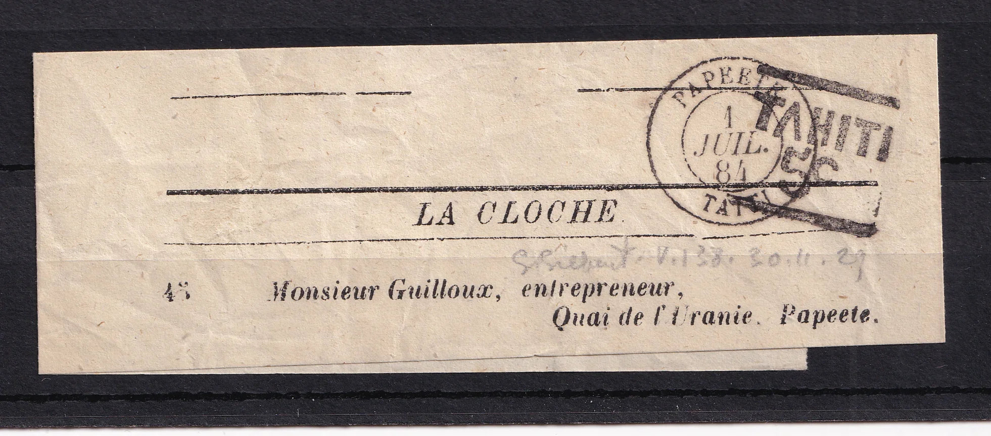 Tahiti 1884 - Rare cachet 5c sur bande journaux - Yvert n°4A