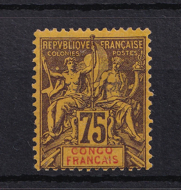 Congo 1892 - 75c Violet sur jaune - Yvert n°23