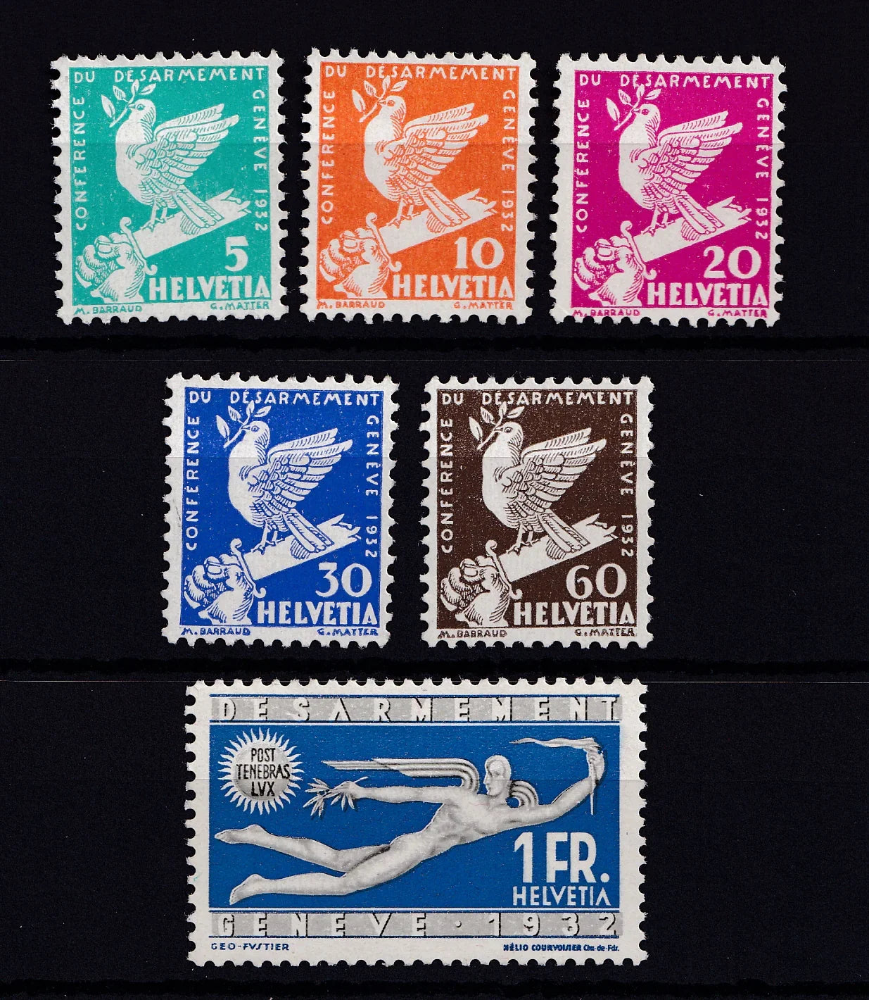 Suisse 1932 - sans charnière, série complète - Yvert n°254/259