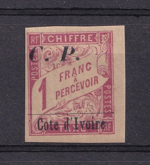 Cote d'Ivoire 1904 - Colis postaux, 1fr rose sur paille Type I - Yvert n°13