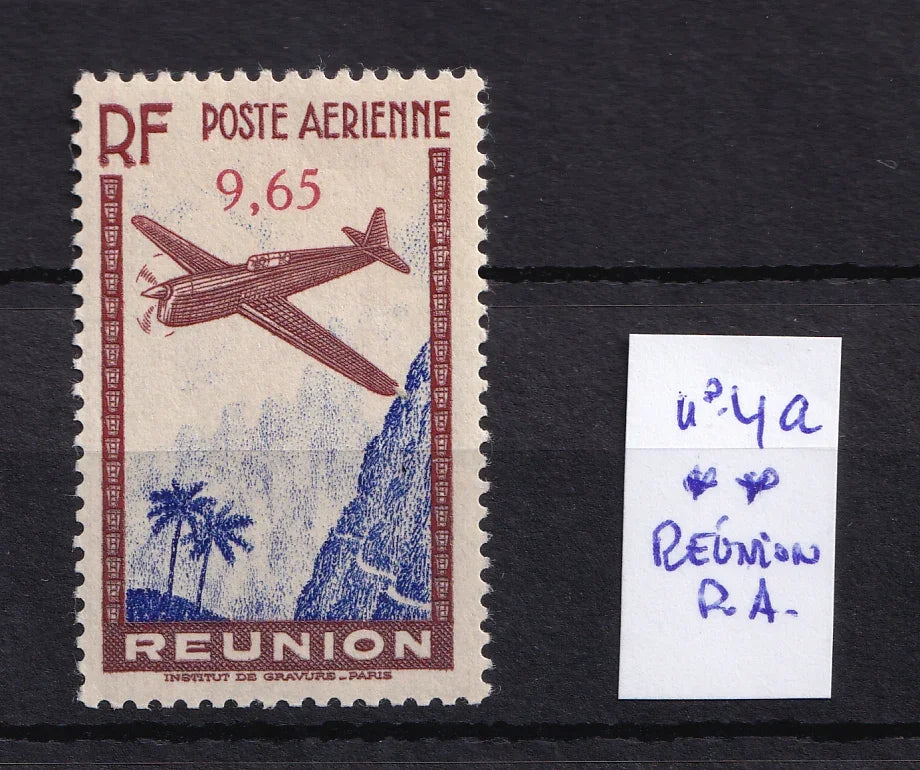 Réunion 1938 - Rare Variété Brun rouge et outremer, Signé Calves, sans charnière - Yvert PA n°4a