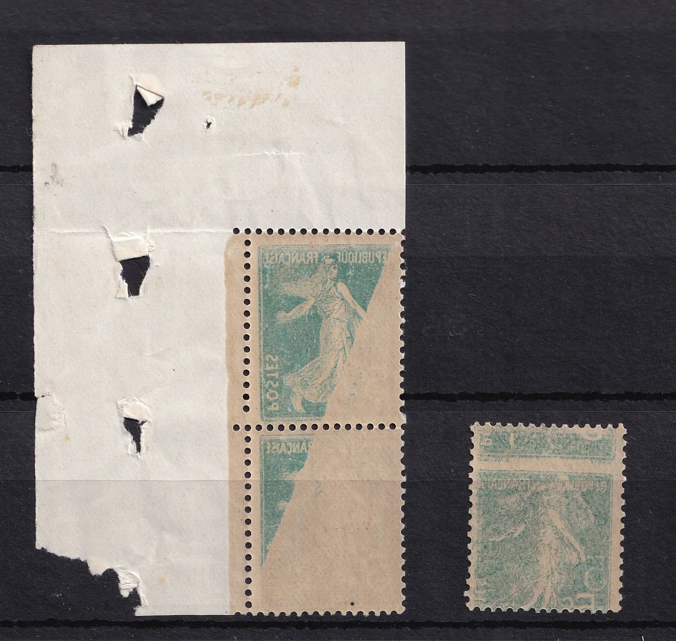 France 1907 - pièce de choix, variété impression recto-verso dont coin de feuille - Maury n°137k
