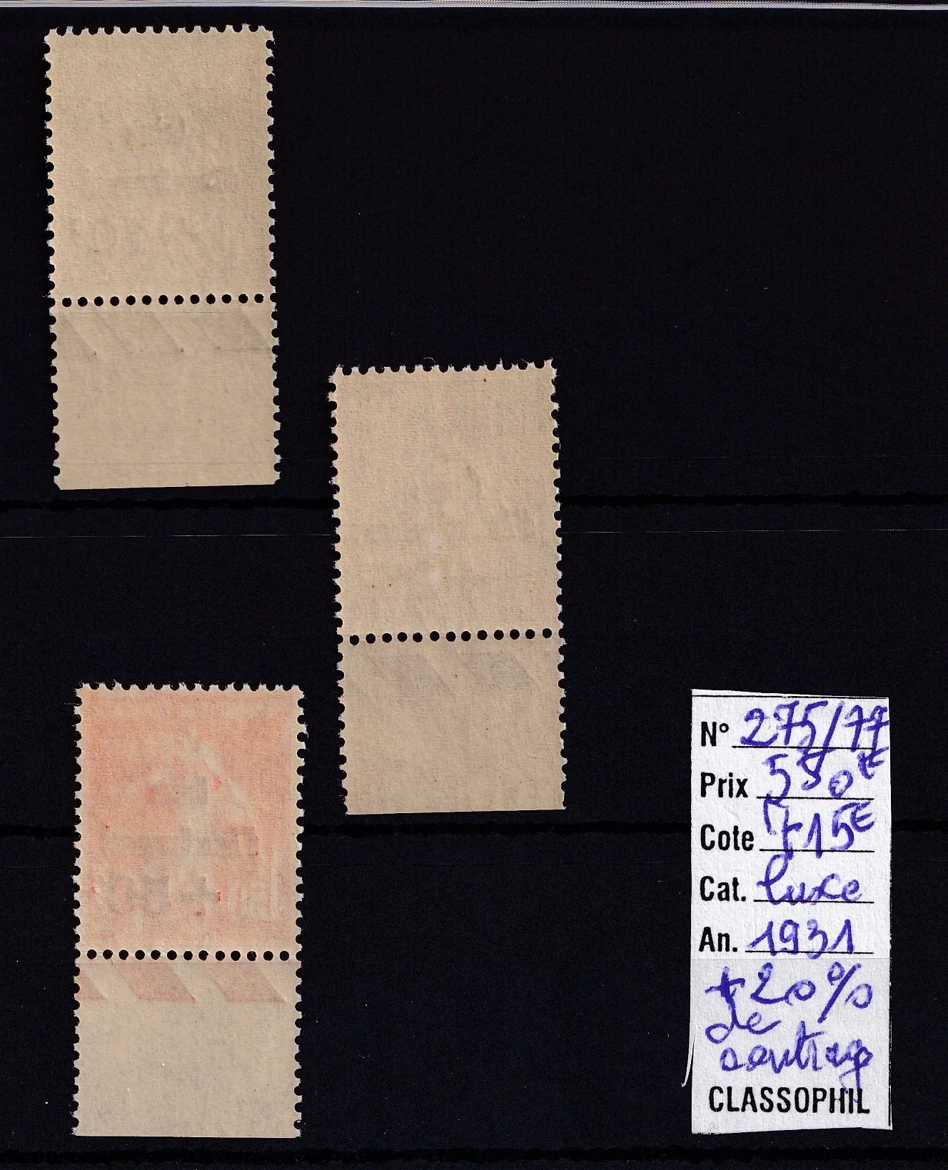 France 1931 - Sans charnière, pièce de choix, série complète - Yvert n°275/277