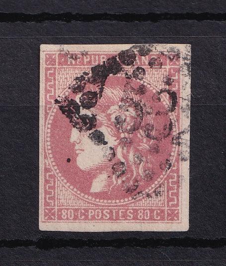 France 1870 - Pièce de choix, Signé Brun, Bordeaux 80c rose terne - Yvert n°49k
