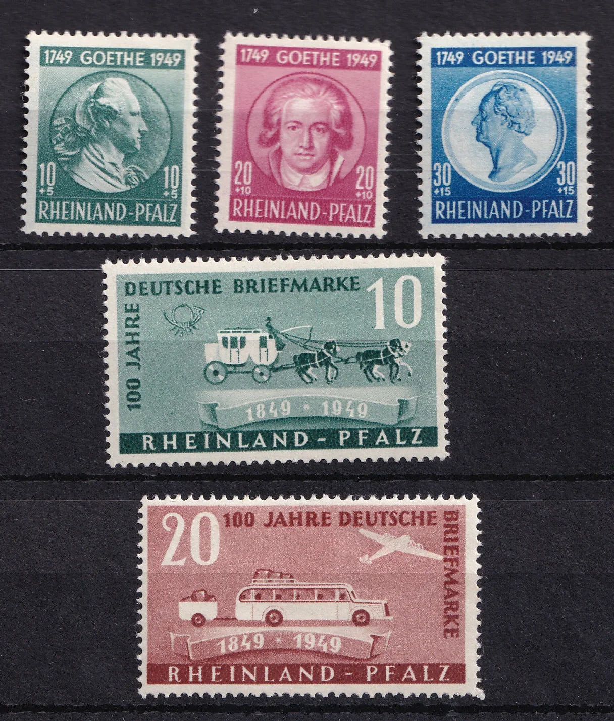 Allemagne ( état Rheno-Palatin ) 1949 - sans charnière, série complète - Yvert n°45/49