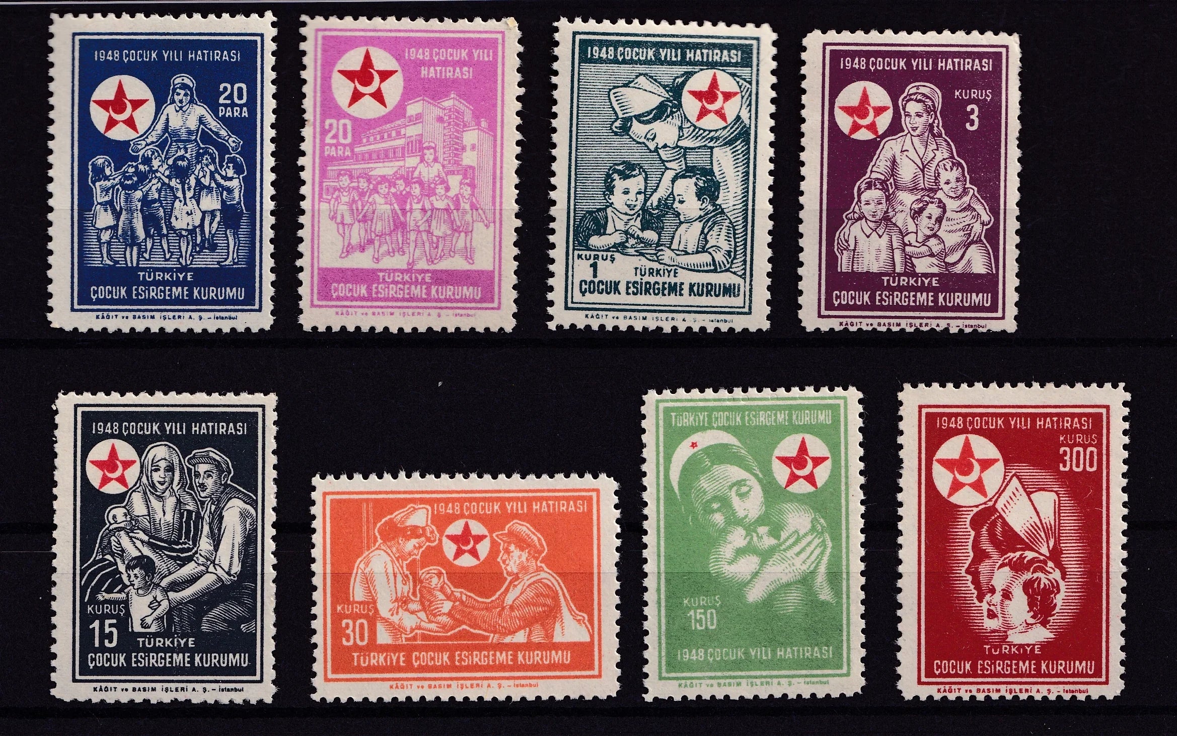 Turquie 1948 - sans charnière, superbe série de Bienfaisance - Yvert n°150/156A
