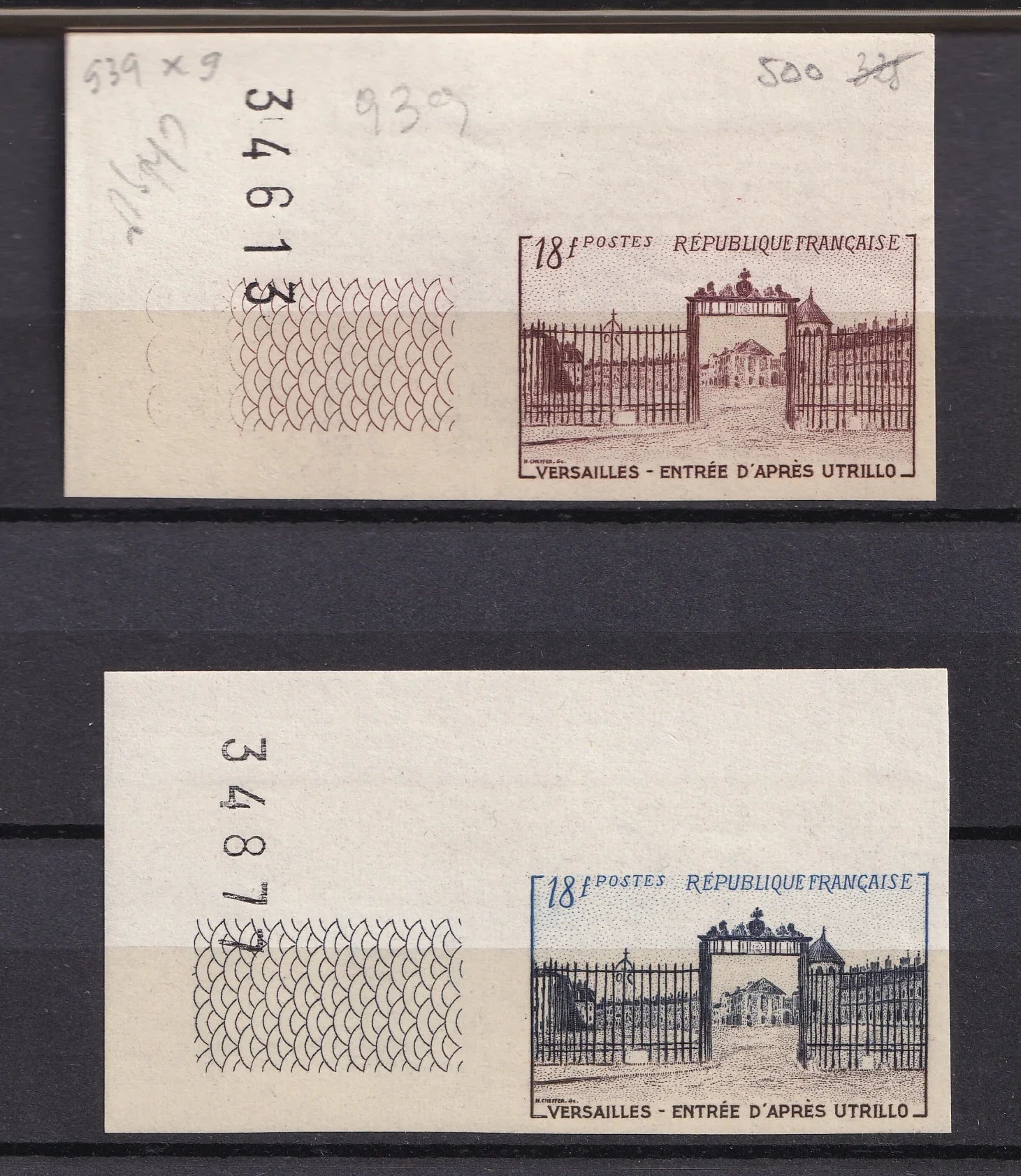 France 1952/1954 - Pièce de choix, coin de feuille non dentelé - Yvert n°939a et 988a