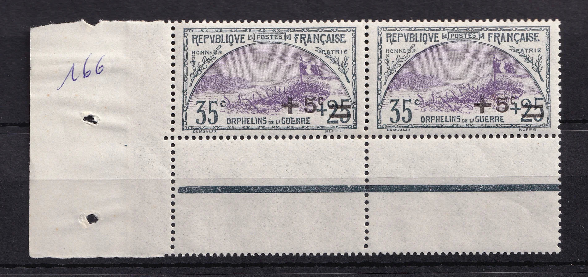 France 1922 - Sans charnière, superbe partie de feuille - Yvert n°166