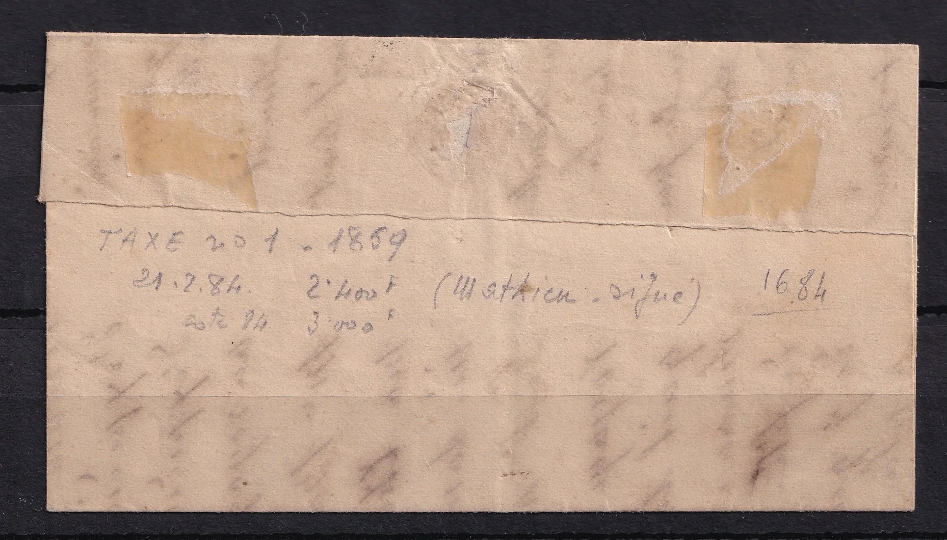 France 1859 - Signé Calves, Taxe 10c Litho sur lettre - Yvert taxe n°1