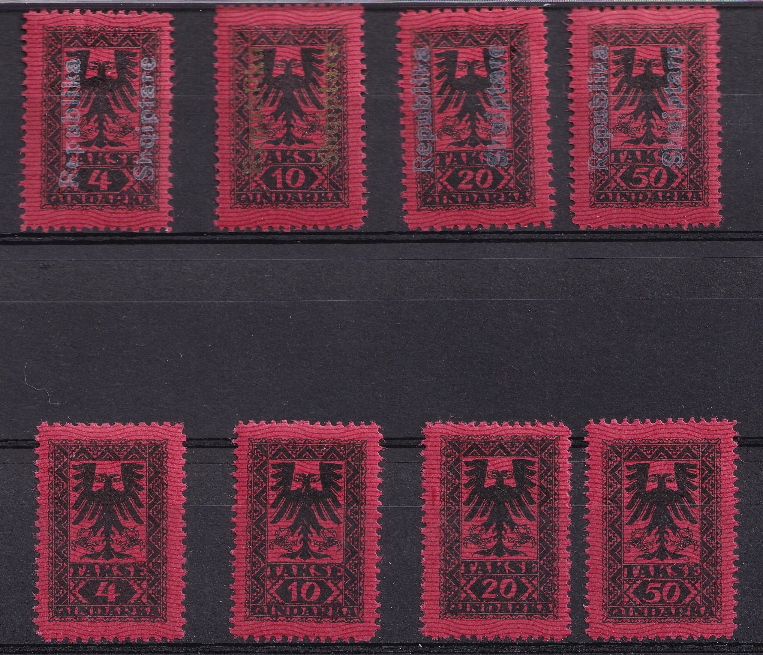 Albanie 1922/1925 - Taxe 2 séries complète - Yvert n°18/21 et 22/25