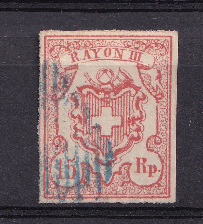 Suisse 1852 - Rayon III, 15 RP Rouge Type II - Yvert n°23