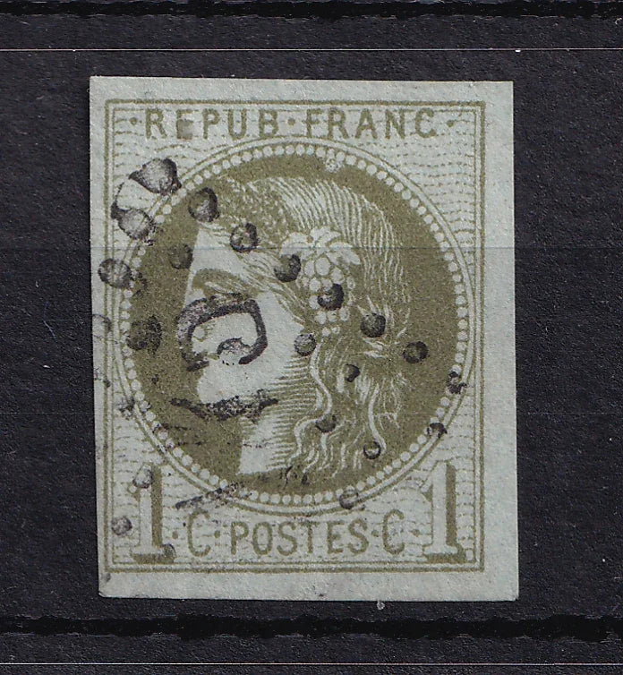 France 1870 - Cote 400€, Signé Calves, Superbe Bordeaux 1c Olive report 1, 2ème etat - Yvert n°39Ac