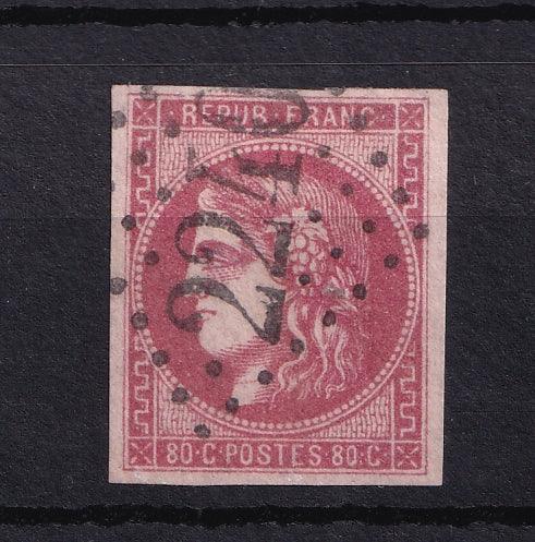 France 1870 - nuance rose Terne, Bordeaux 80c - Yvert n°49k