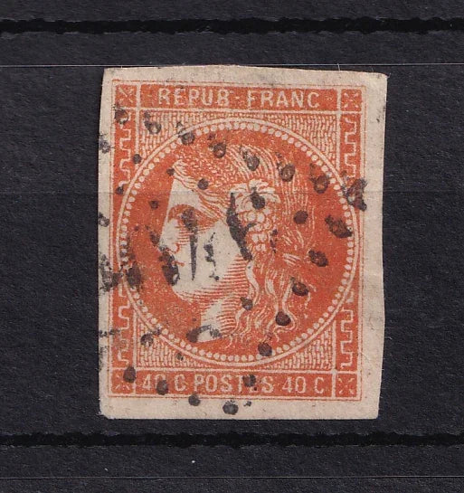 France 1870 - Pièce de choix, Signé Brun, Grande marge Bordeaux 40c orange - Yvert n°48
