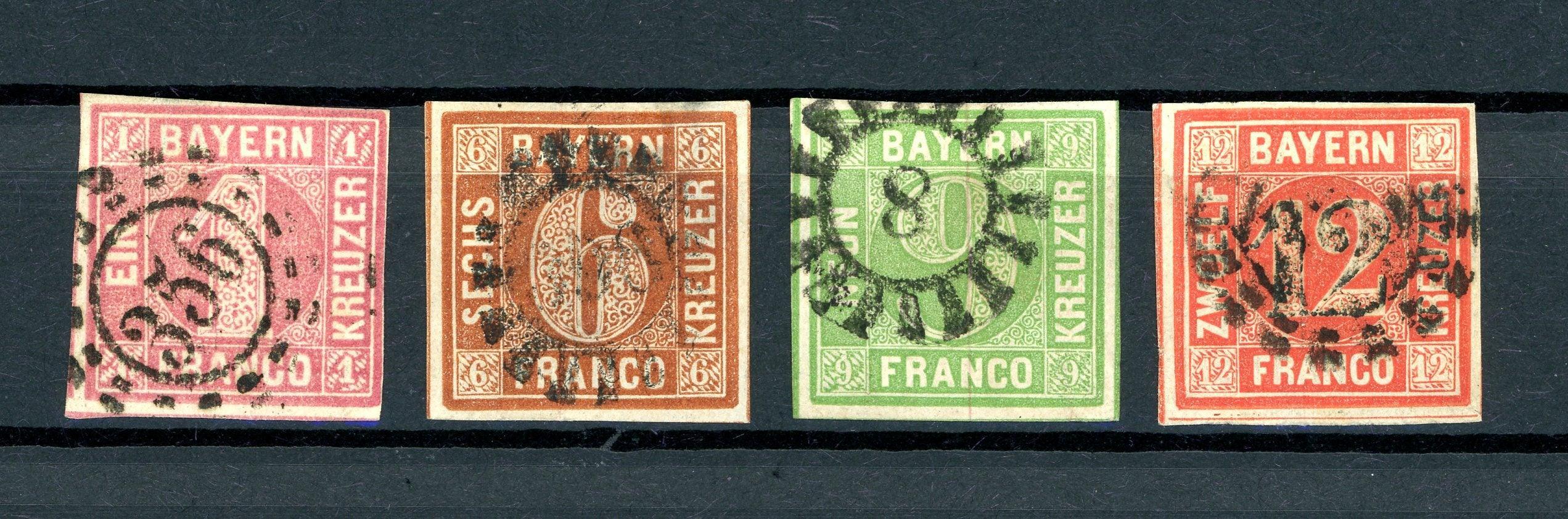 Bavière 1849/1850 - Type II, série 1er choix - Yvert n°4/7 - Timbres-Et-Passion