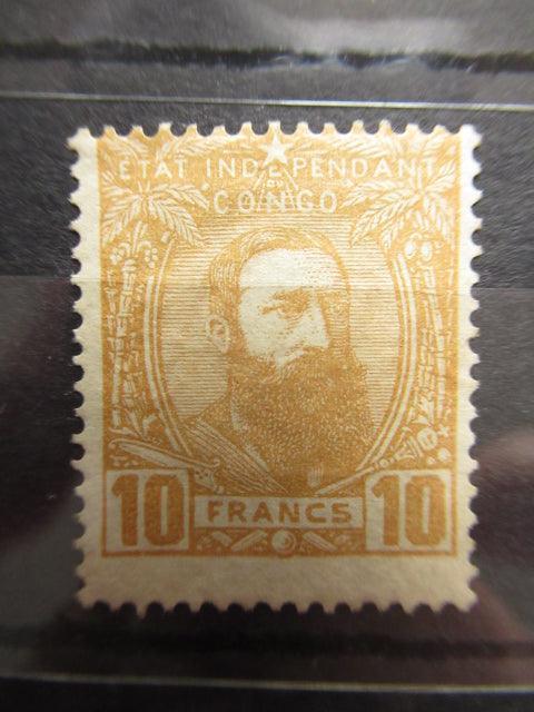 Congo Belge 1887/1894 - Leopold II, 10Frs jaune foncé - Yvert n°13 - Timbres-Et-Passion