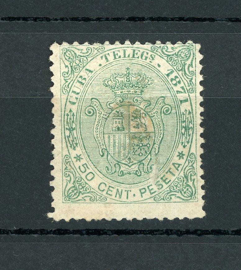 Cuba 1871 - Timbre télégraphe 50cts vert - Yvert n°15 - Timbres-Et-Passion