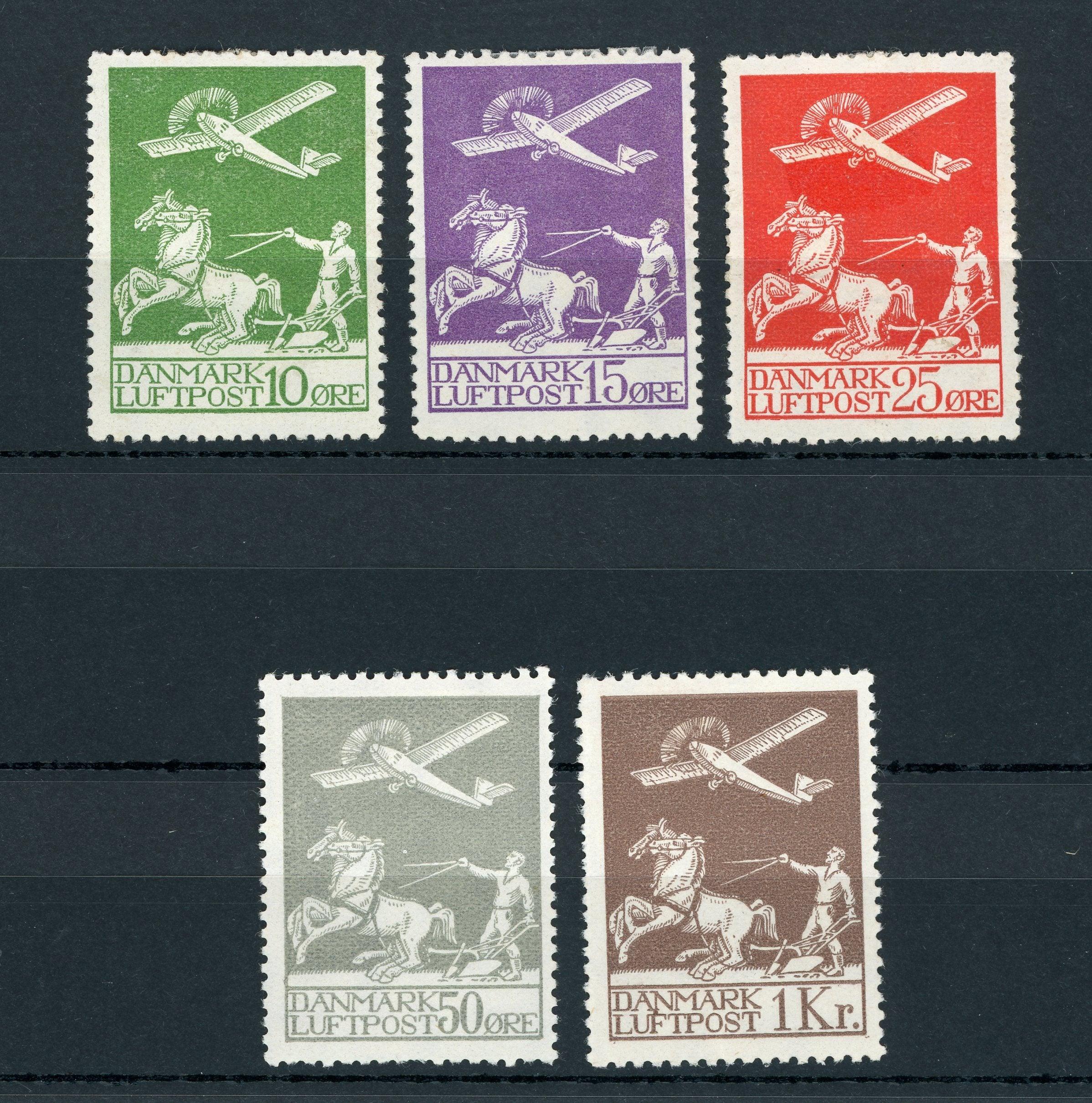 Danemark 1925/1930 - Poste aérienne, série complète - Yvert PA n°1/5 - Timbres-Et-Passion