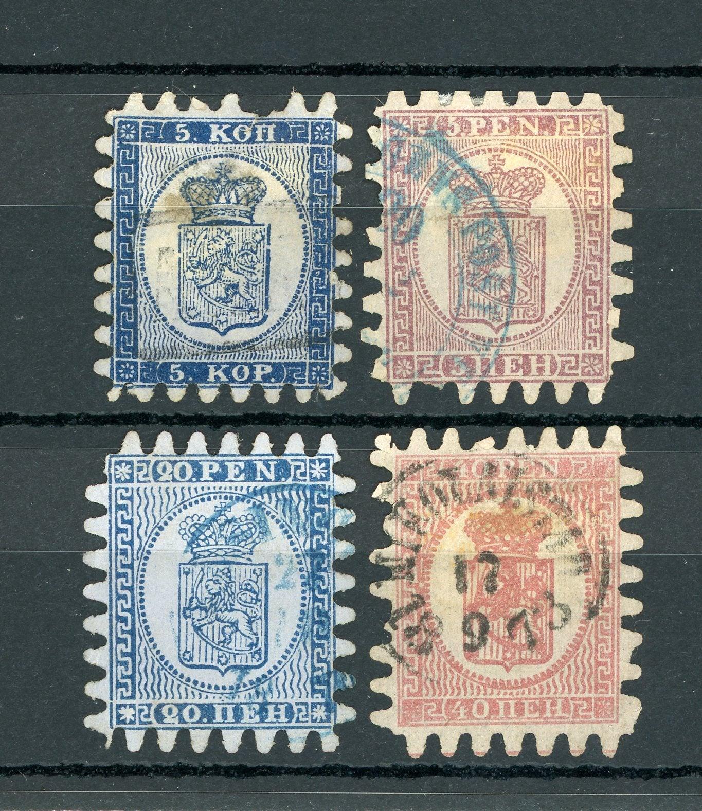 Finlande 1860/1870 - Sélection de timbres - Yvert n°3A, 5, 8 et 9 - Timbres-Et-Passion