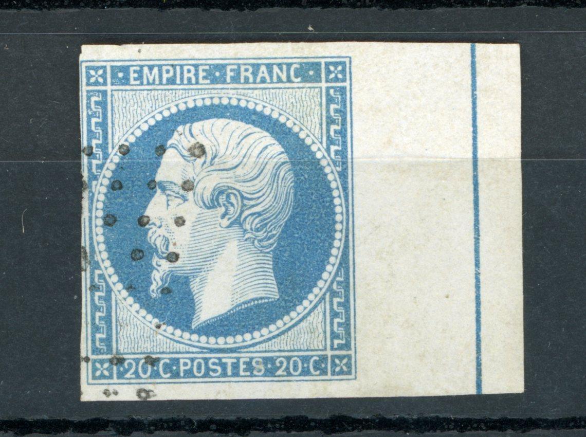 France 1854 - Signé Calves, avec filet d'encadrement, Napoléon 20c bleu Type I - Yvert n°14 ai - Timbres-Et-Passion