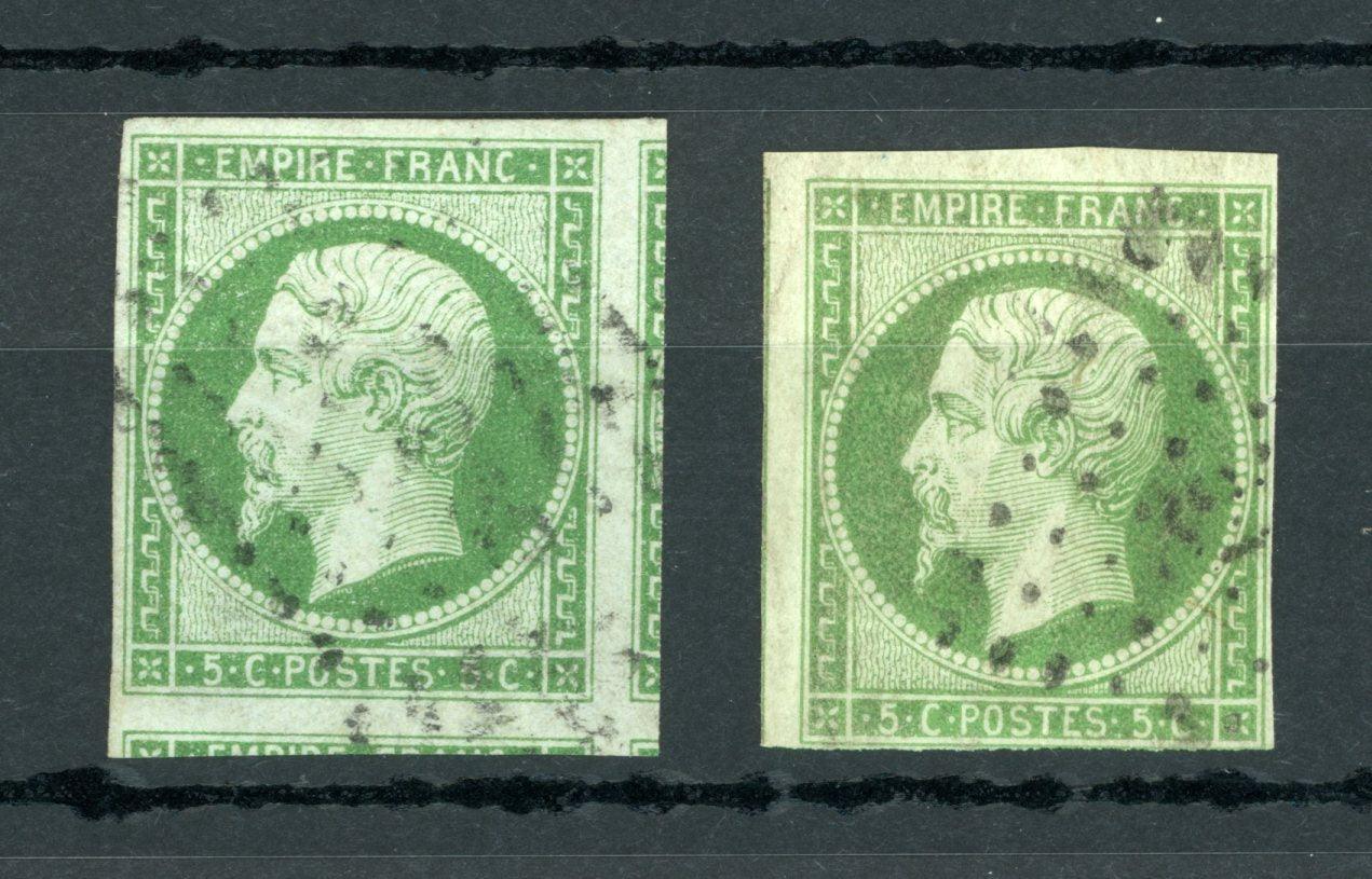 France 1854 - Superbe nuance dont avec 2 voisins - Yvert n°12 et 12a - Timbres-Et-Passion