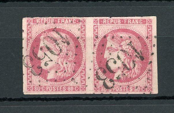 France 1870 - Signé Roumet, rare paire du Bordeaux 80cts rose - Yvert n°49 - Timbres-Et-Passion