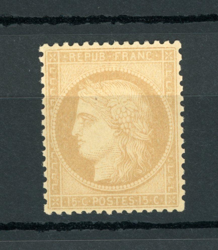 France 1871 - Signé Calves, Cérès 15cts bistre - Yvert n°59 - Timbres-Et-Passion