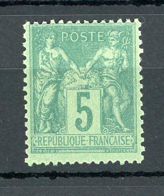 France 1876 - Neuf sans charnière, Sage 5cts vert type II - Yvert n°75 - Timbres-Et-Passion