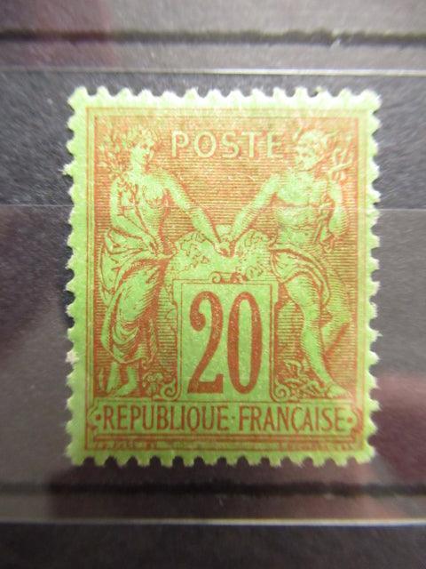 France 1884 - Sage type II, 20cts brique sur vert - Yvert n°96 - Timbres-Et-Passion