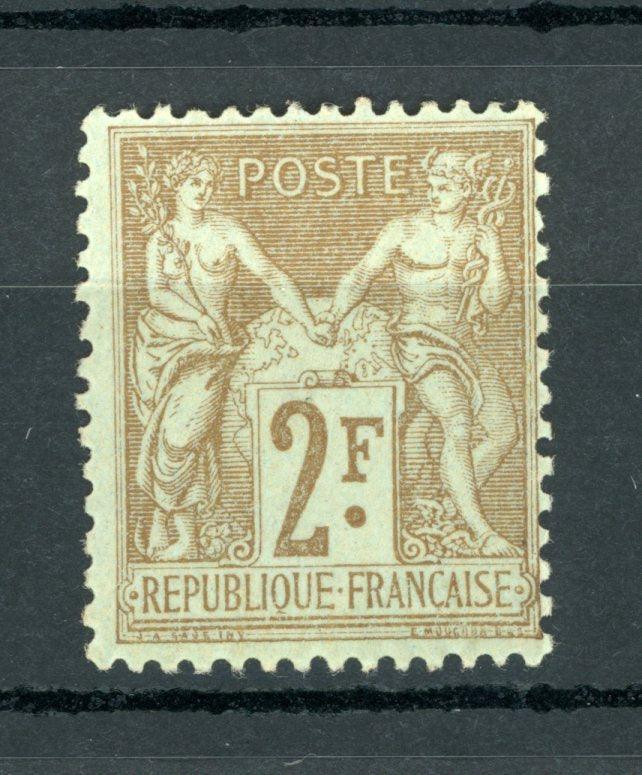 France 1900 - Superbe Sage 2Frs bistre sur azuré - Yvert n°105 - Timbres-Et-Passion