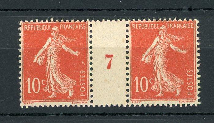 France 1907 - Qualité Luxe, superbe Millésime 7 sur 10cts rouge chiffre maigre - Yvert n°135b - Timbres-Et-Passion