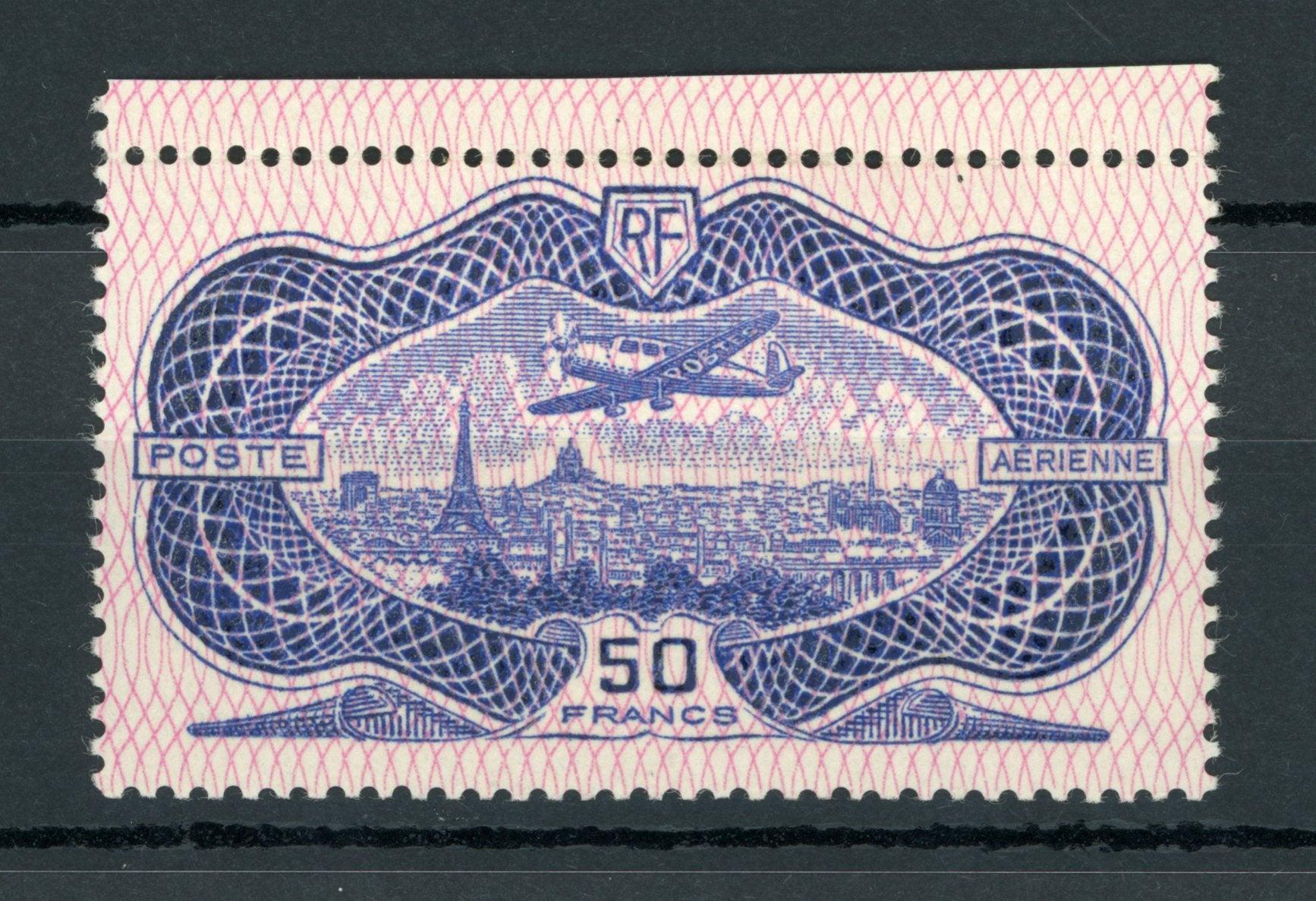 France 1936 - Signé Calves, qualité luxe et bord de feuille, poste aérienne 50fr Burelé - Yvert PA n°15 - Timbres-Et-Passion