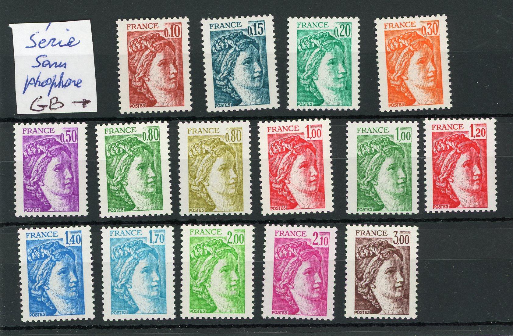 France 1977/1978 - Signé Calves, neufs sans charnière, série sans bande de phosphore gomme brillante - Yvert n°1965/1979 - Timbres-Et-Passion