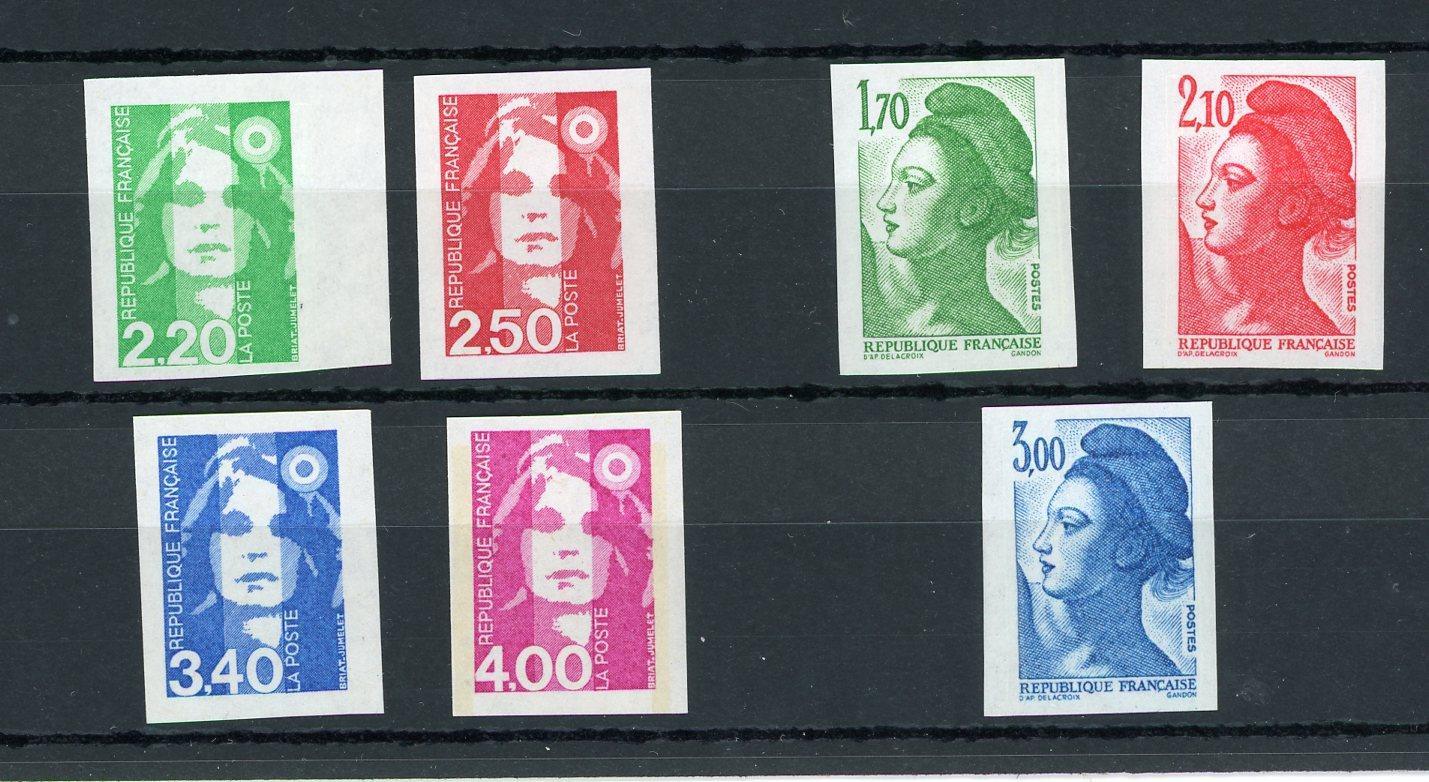 France 1984/1991 - Neufs sans charnière non dentelé, 2 séries complètes - Yvert n°2318/2320 et 2714/2717 - Timbres-Et-Passion