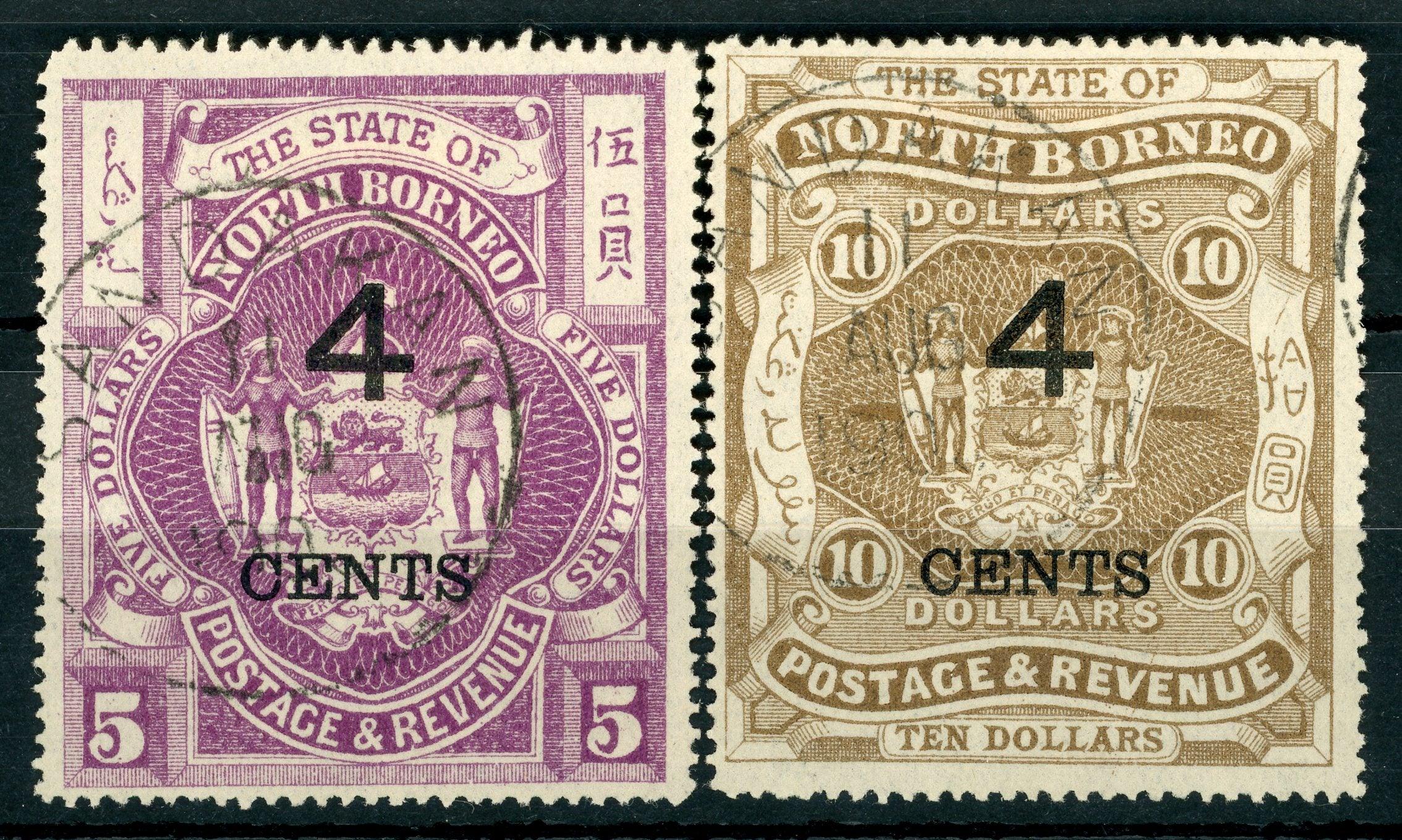 Borneo - 4 ct sur 5 dollar et 4 ct sur 10 dollar - Yvert n°96/97