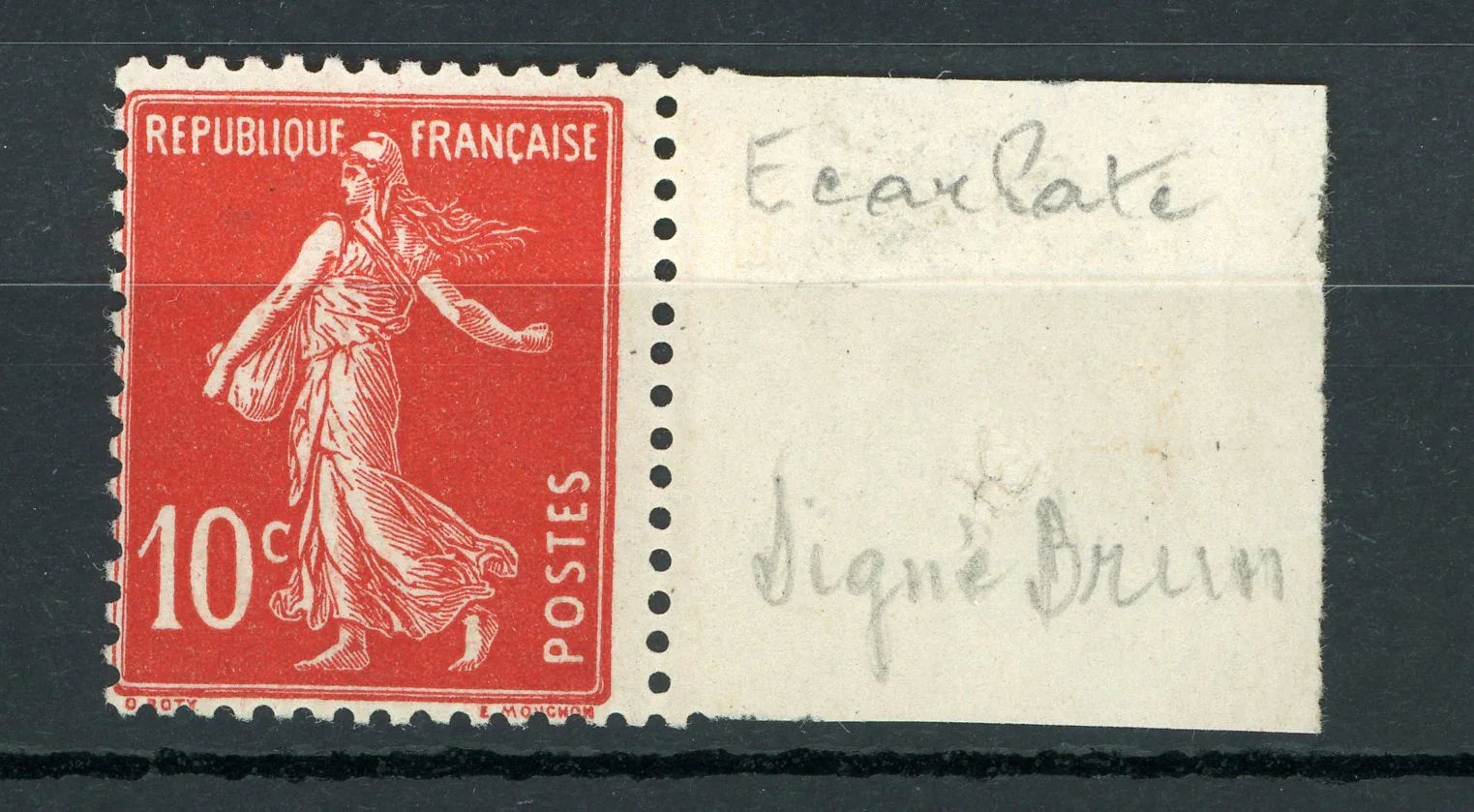 France 1907 - Signé Brun, cote 350€, nuance ecarlate sans charnière - Yvert n°138c