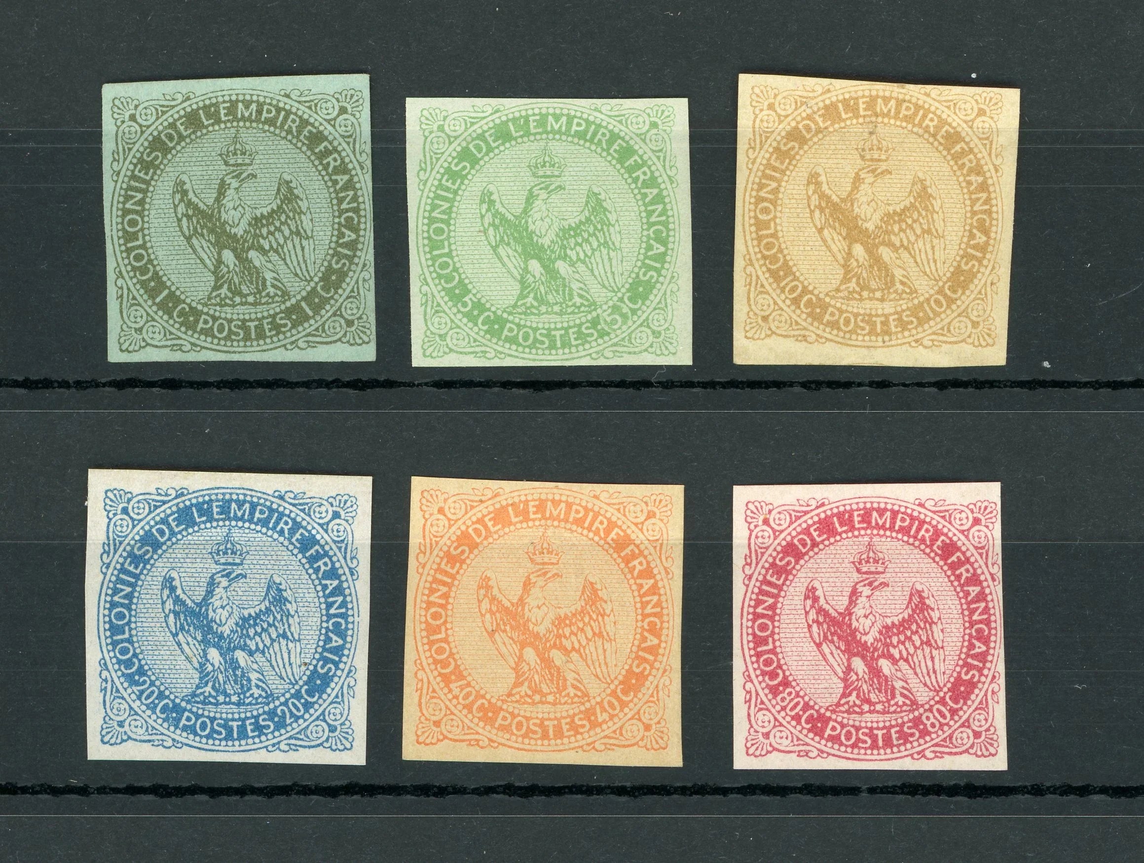 Colonie française 1859/1865 - Emission générales, série complète dont signé - Yvert n°1/6