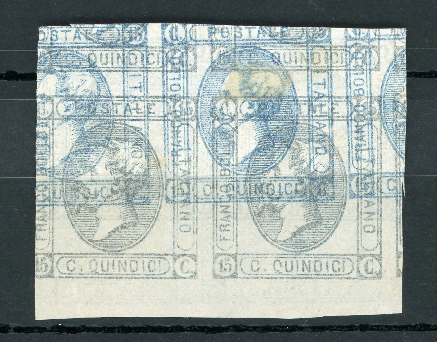 Italie - Superbe essai du 15c Bleu, avec impression renversé Recto Verso sur papier fin