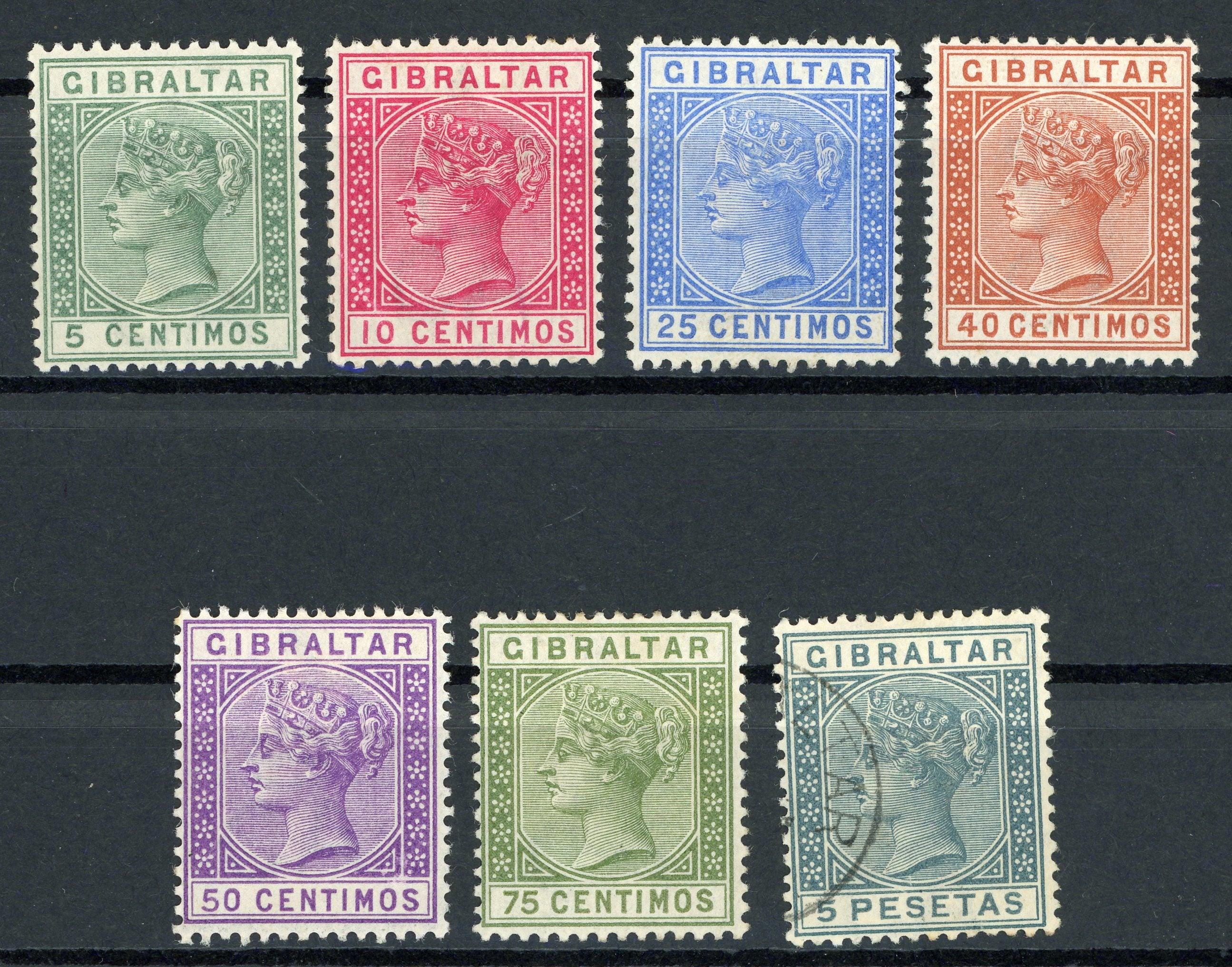 Gibraltar 1889 - Victoria, filigrane CA, collection de timbres - Yvert n°22 à 29