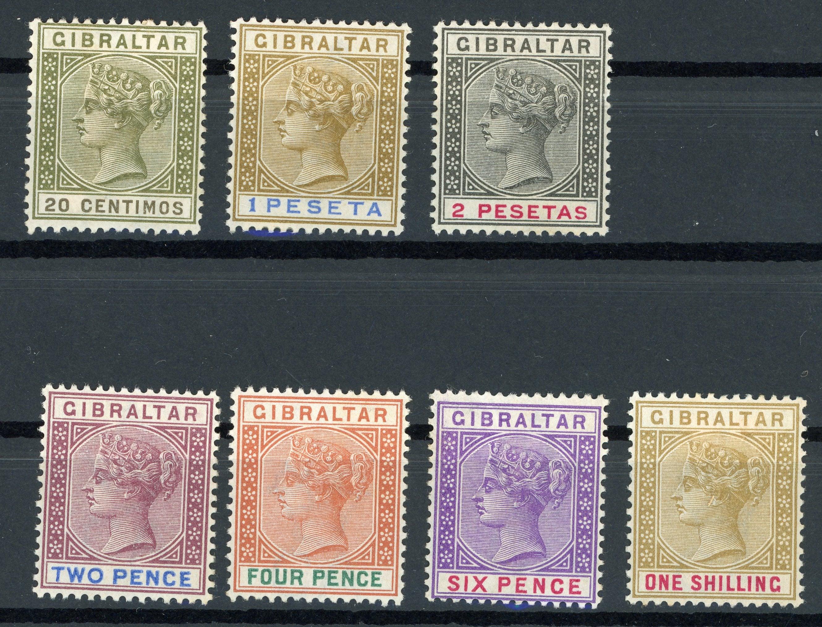 Gibraltar 1895/1898 - 2 séries complètes, filigrane CA - Yvert n°30/32 et 33/36