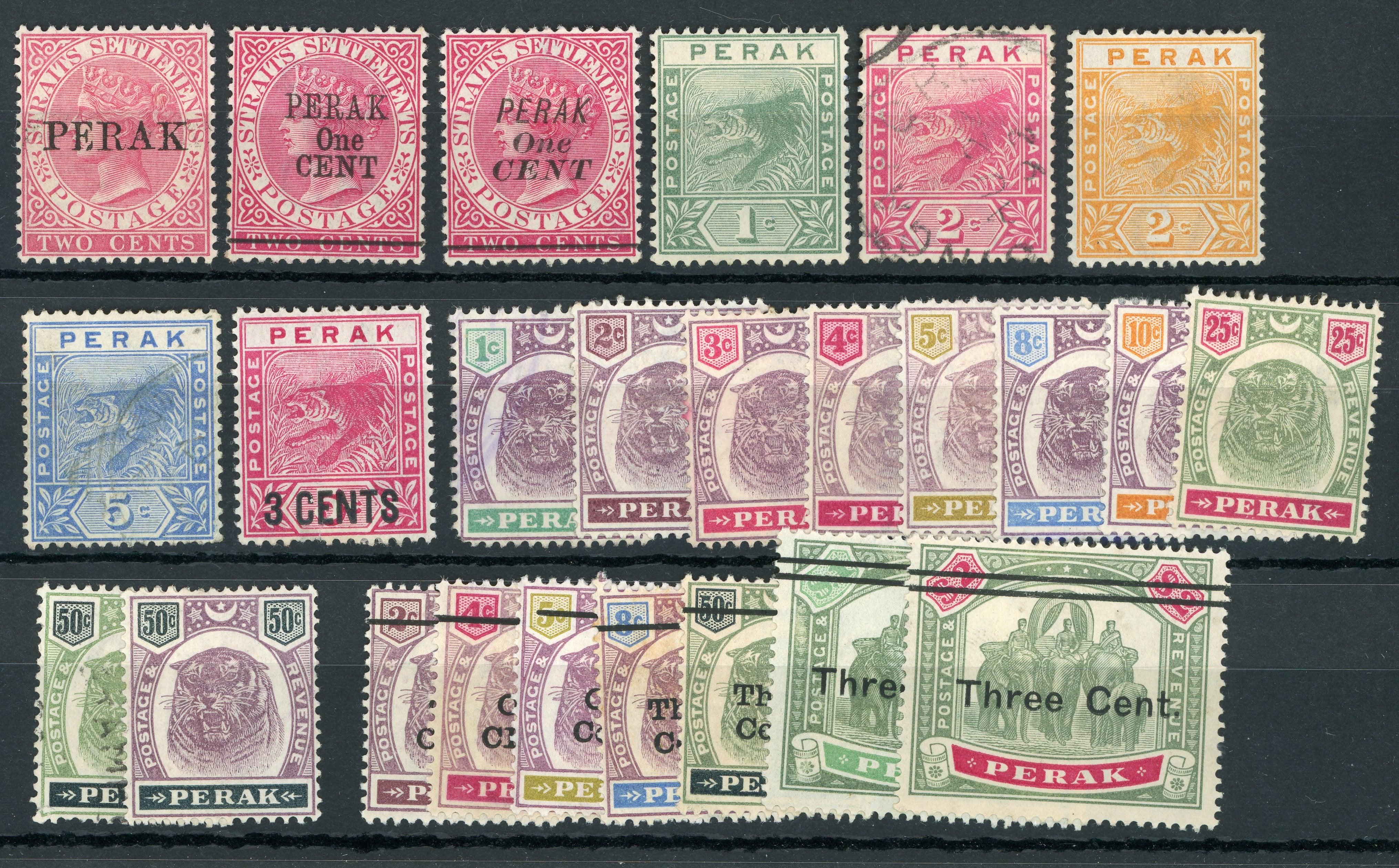 Malaisie 1883/1901 - Perak, collection quasi complète de timbres - Yvert n°4 à 39