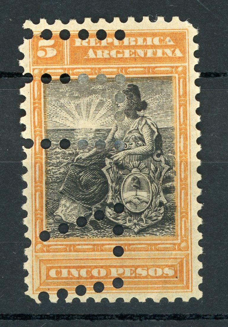 Argentine 1899/1903 - Cote 60€, 5 pesos Orange et Noir - Yvert n°128
