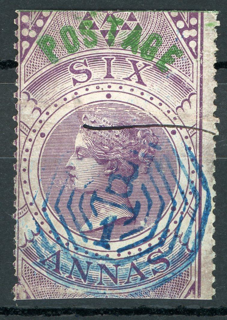 Inde Anglaise 1866 - Timbre Fiscal avec surcharge verte, 6a Violet - Yvert n°26