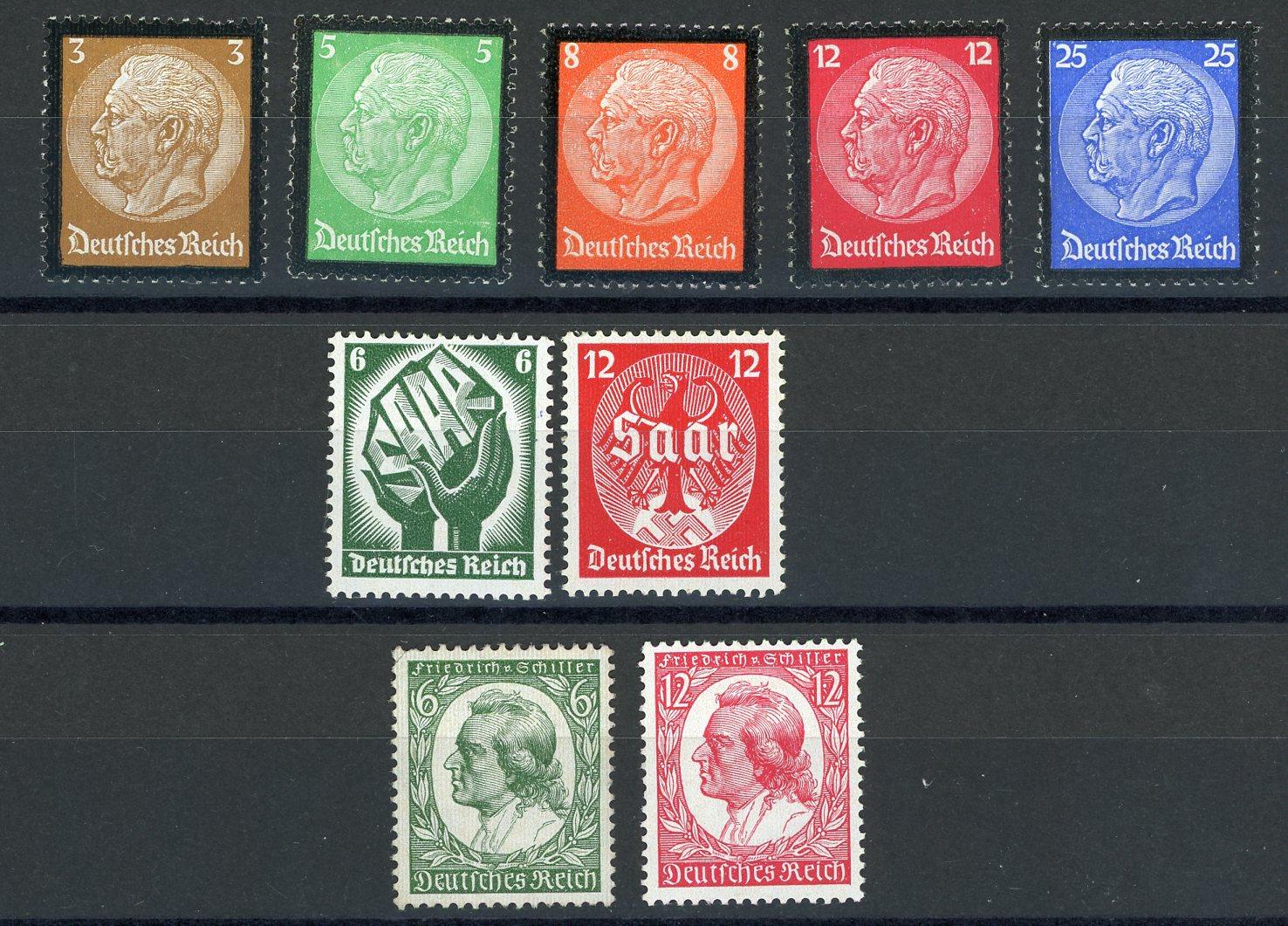Allemagne 1934 - Collection de timbres qualité luxe - Yvert n°503 à 508, 509/510 et 522/523