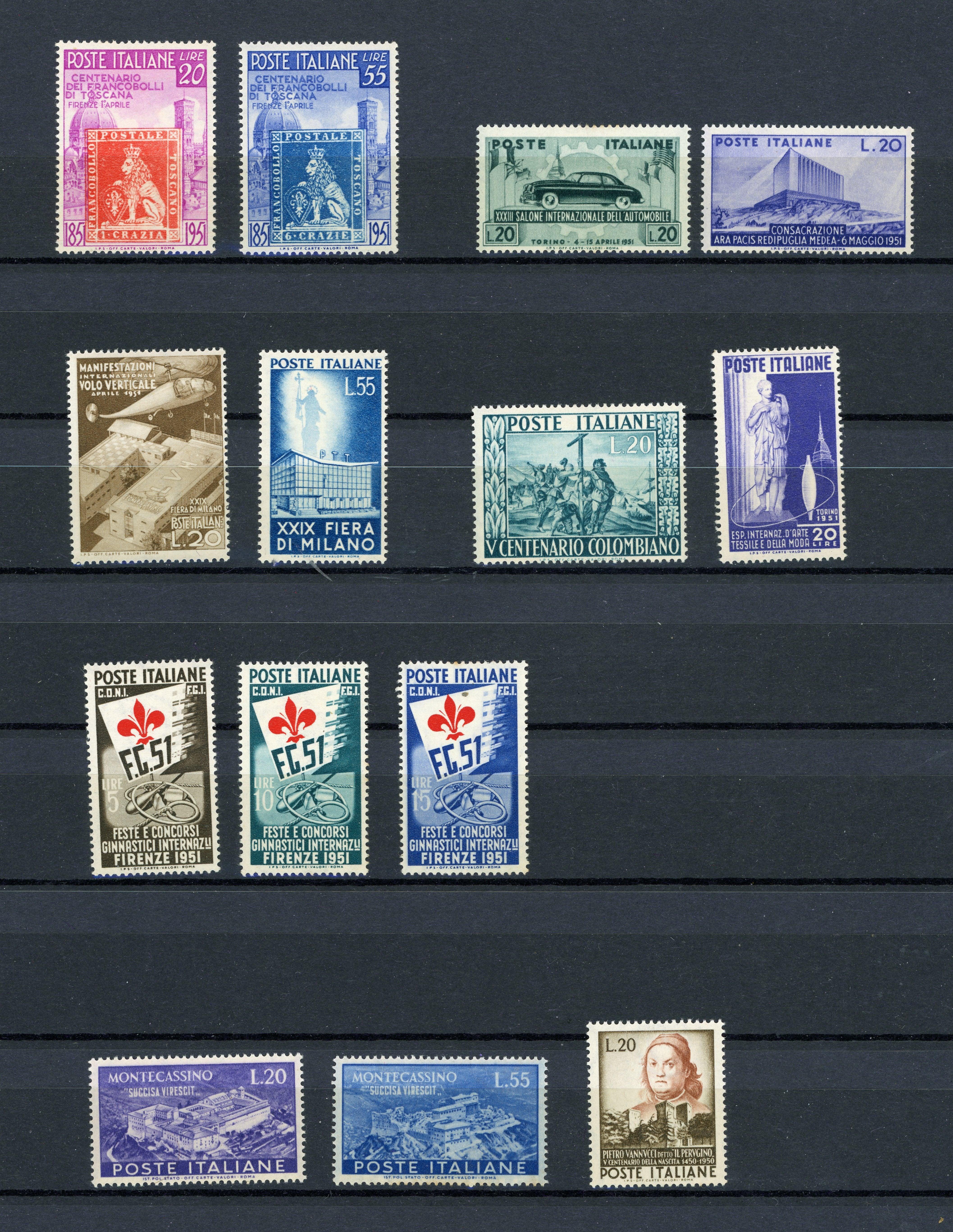 Italie 1951 - Collection complète - Yvert n°591/604 - Timbres-Et-Passion