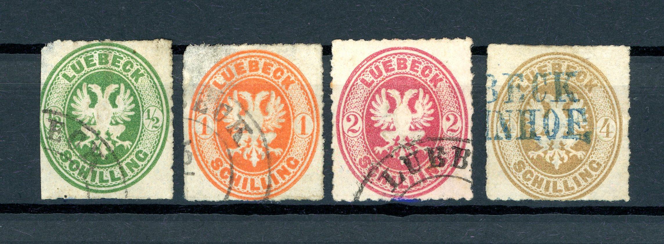 Lubeck 1863 - Collection de timbres - Yvert n°8/10 et 12 - Timbres-Et-Passion