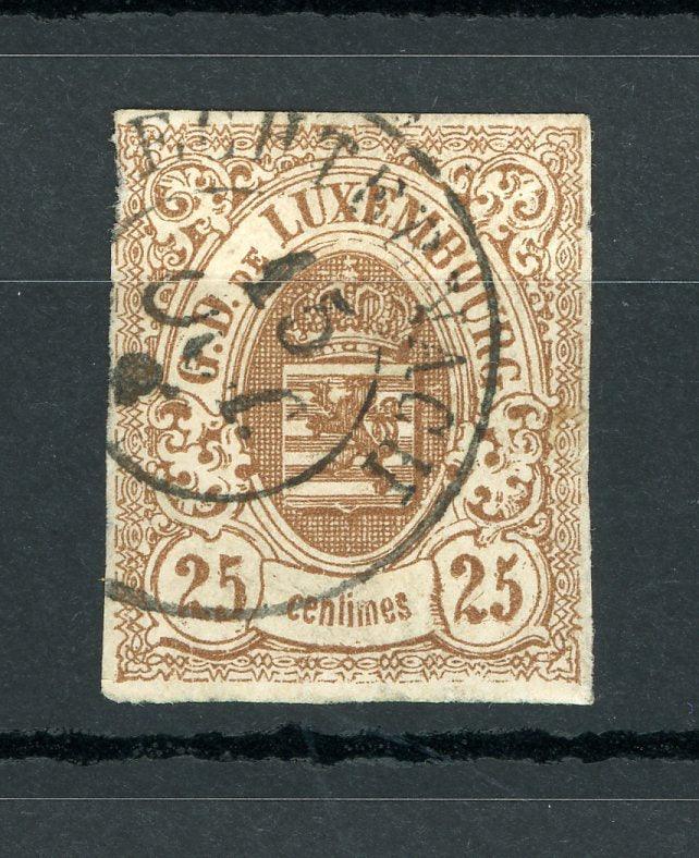 Luxembourg 1859/1863 - Signé, 25cts brun - Yvert n°8 - Timbres-Et-Passion