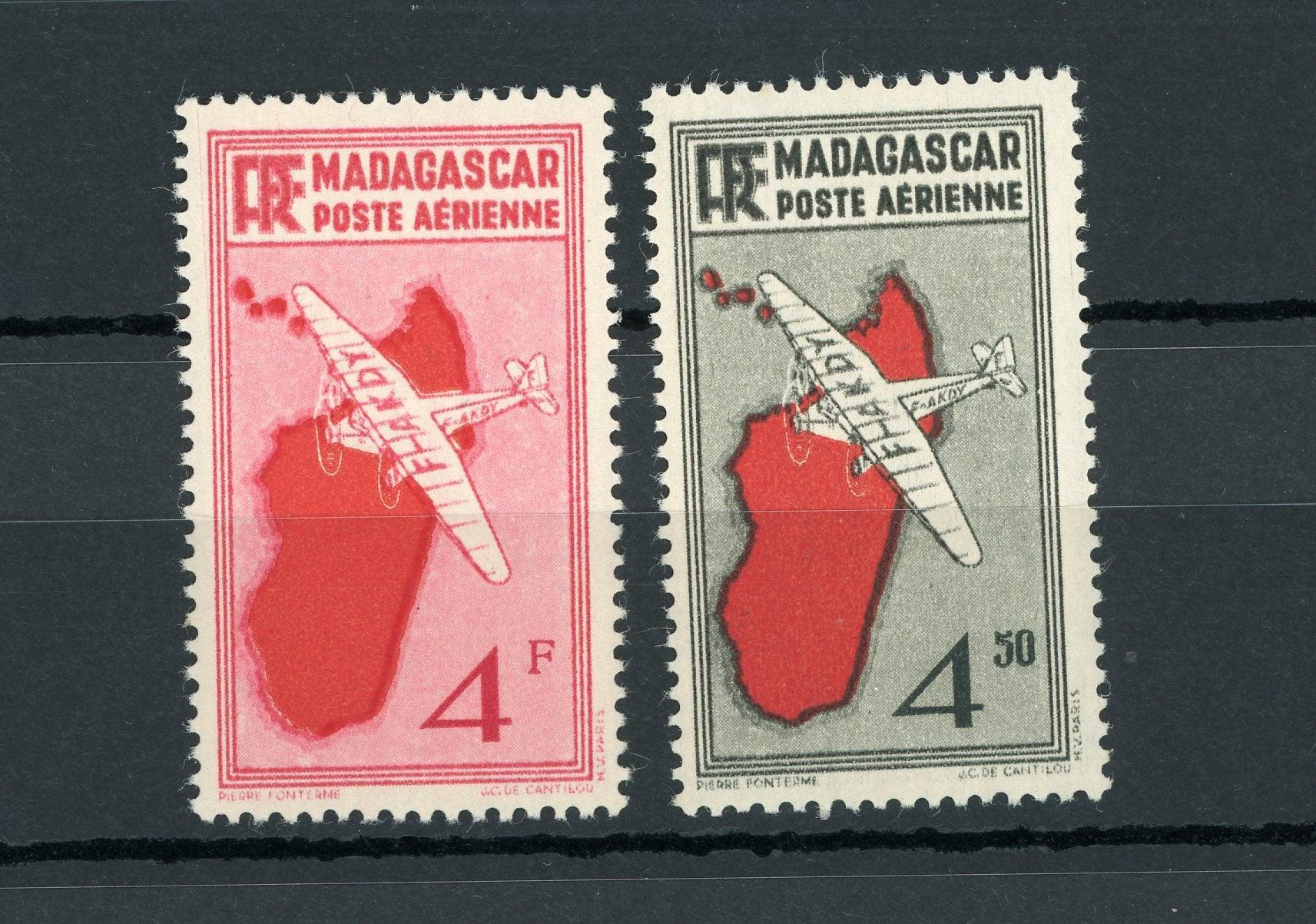 Madagascar 1935/1938 - Poste aérienne, 4Frs rose et 4.5Frs noir - Yvert PA n°6/7 - Timbres-Et-Passion